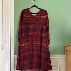 Lularoe Aztec Red A-line Long Sleeve Casual Dress